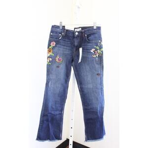 NWT Zara the Bootcut Cropped Floral Embroidered Jeans Size 2 Mid Rise Slim Fit